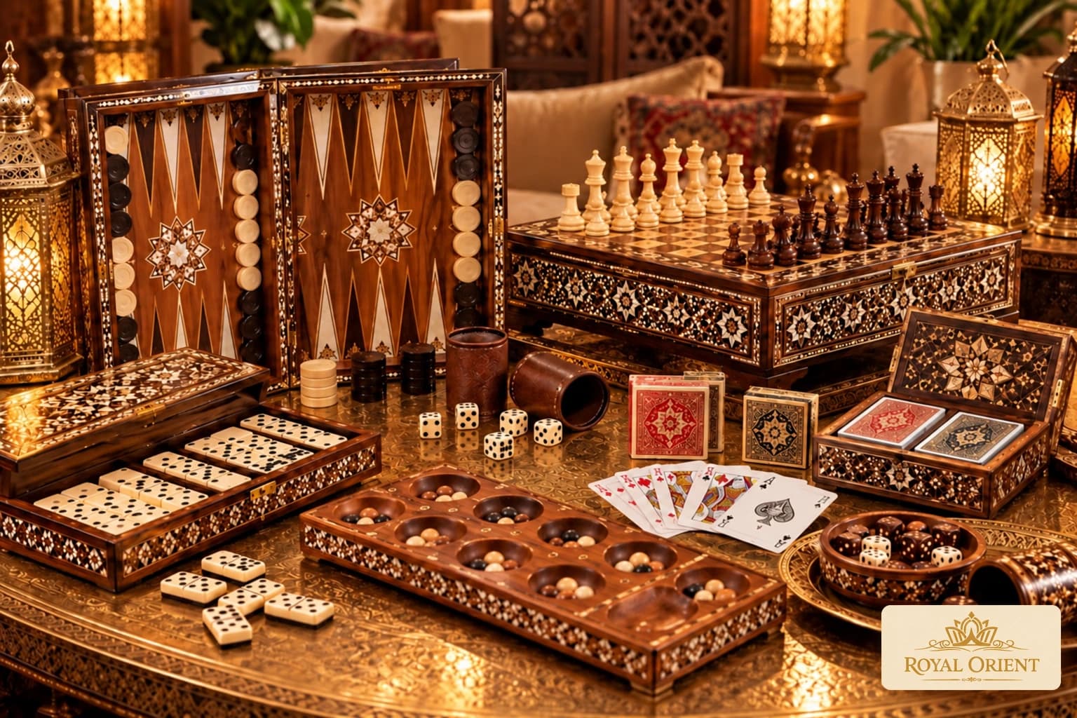 Inlaid chess, backgammon and traditional game boards