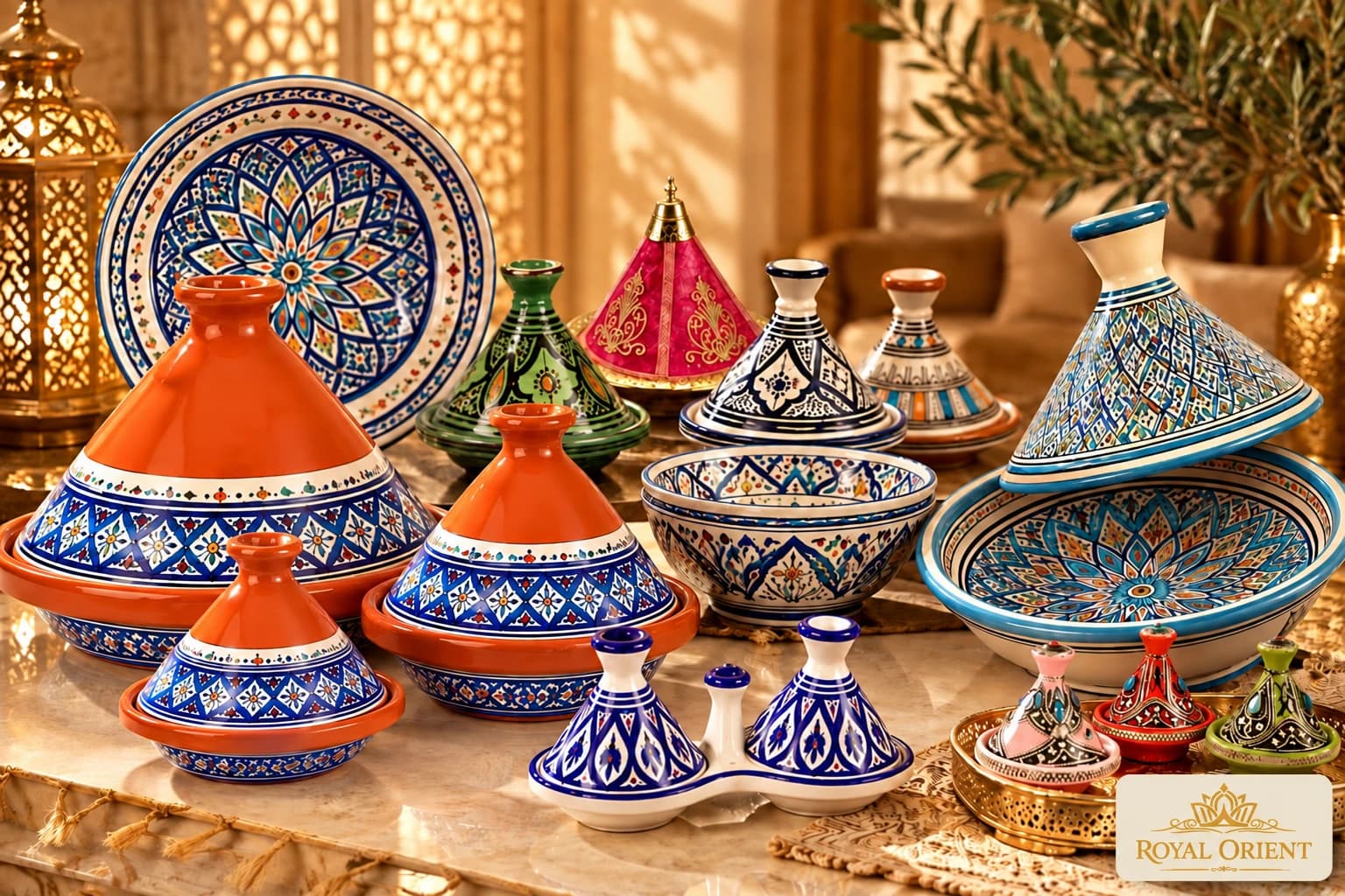 Patterned Moroccan tagines, bowls and plates