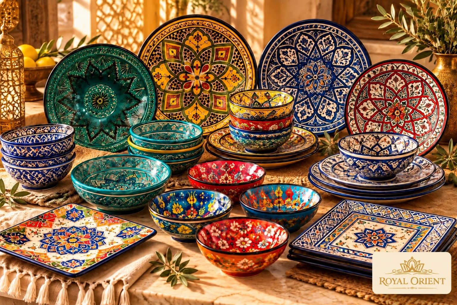Colourful patterned Moroccan plates and bowls
